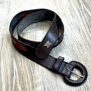 Vintage Liz Claiborne Women’s Medium 34” Brown Leather Orange Silver Belt Y2K